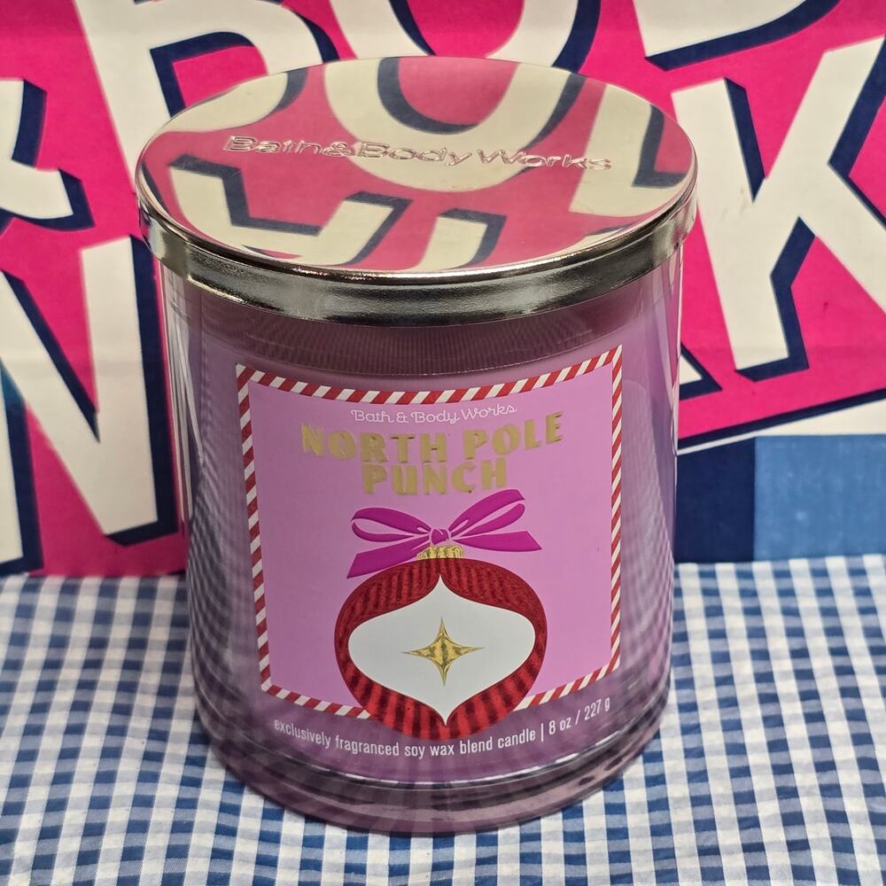 BBW North Pole Punch Single Wick 8 oz. Candle Exclusive Christmas Gift Tag